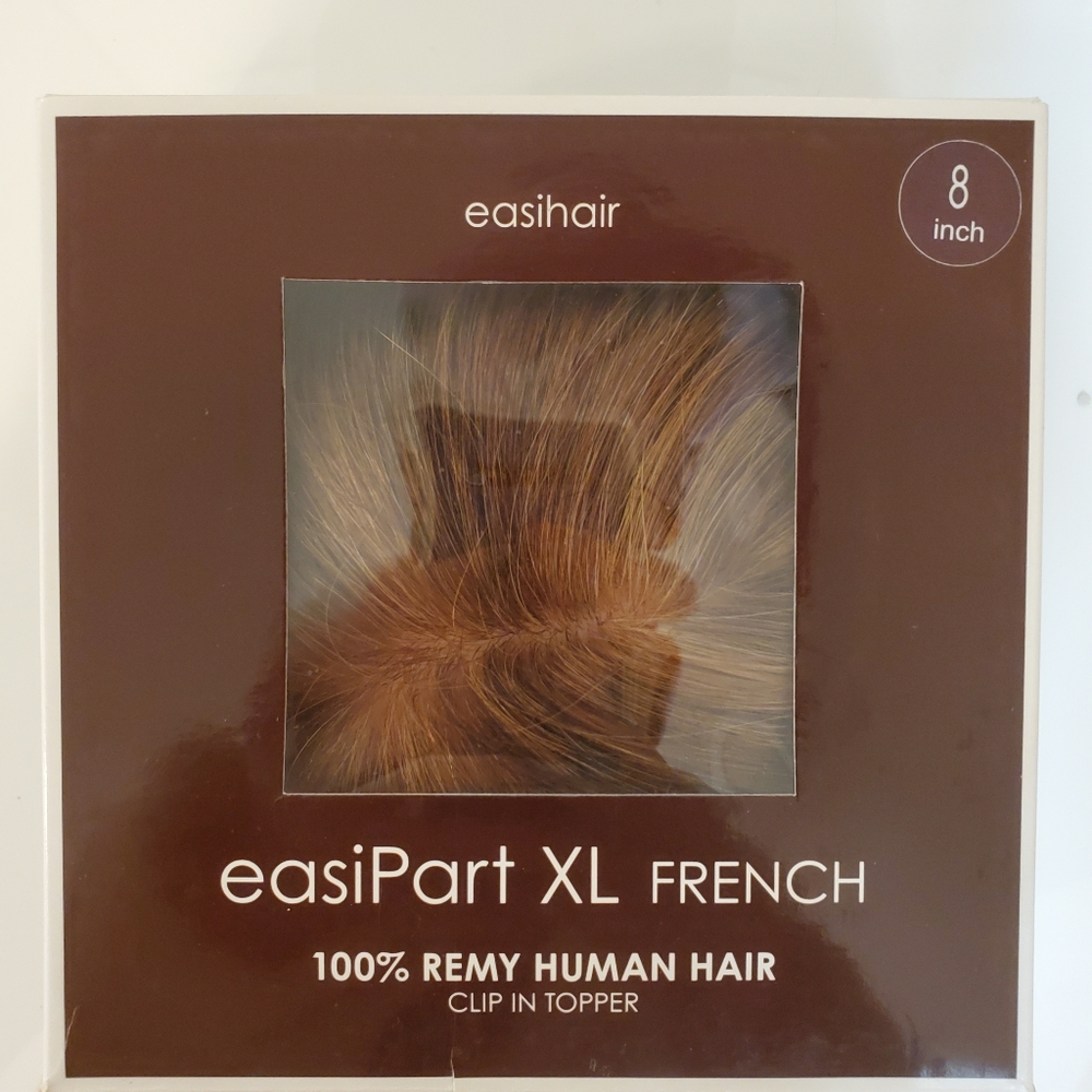 New Jon Renau French 8" Monotop Remy Human Hair Topper Brown w/strawberry blonde